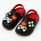 Black Gaming-Themed Crocs for Kids – Fun & Comfy