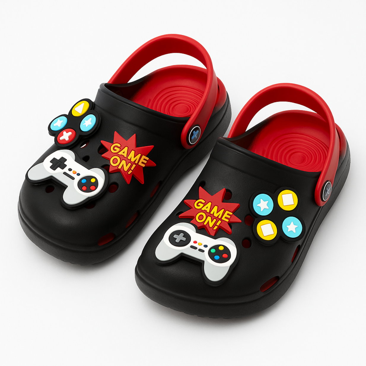 Black Gaming-Themed Crocs for Kids – Fun & Comfy