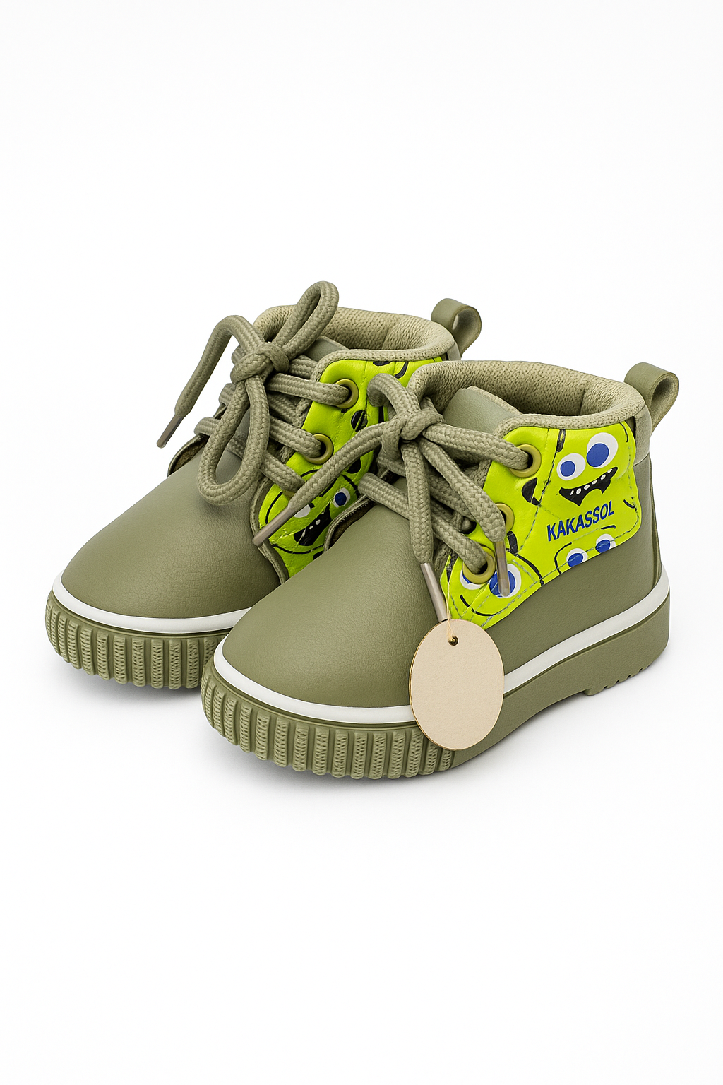 Olive Green Cartoon Print Shoes for Kids | Lightweight & Fun