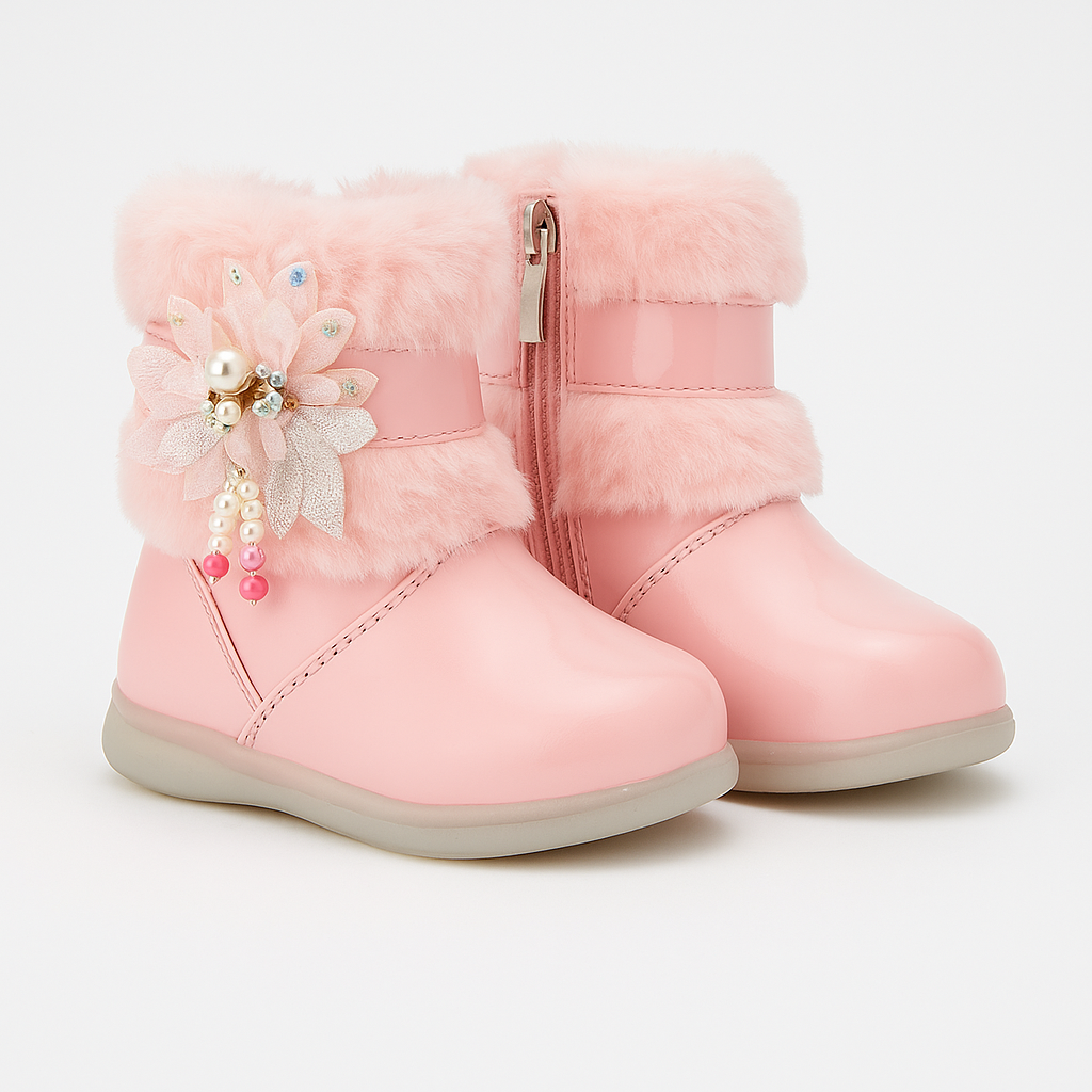 Pink Fur-Lined Girls Sneakers | Stylish Winter Boots