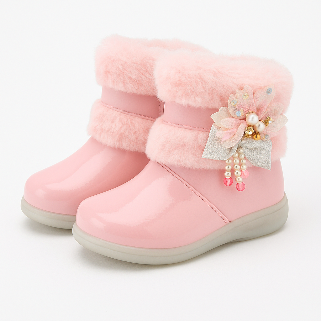Pink Fur-Lined Girls Sneakers | Stylish Winter Boots