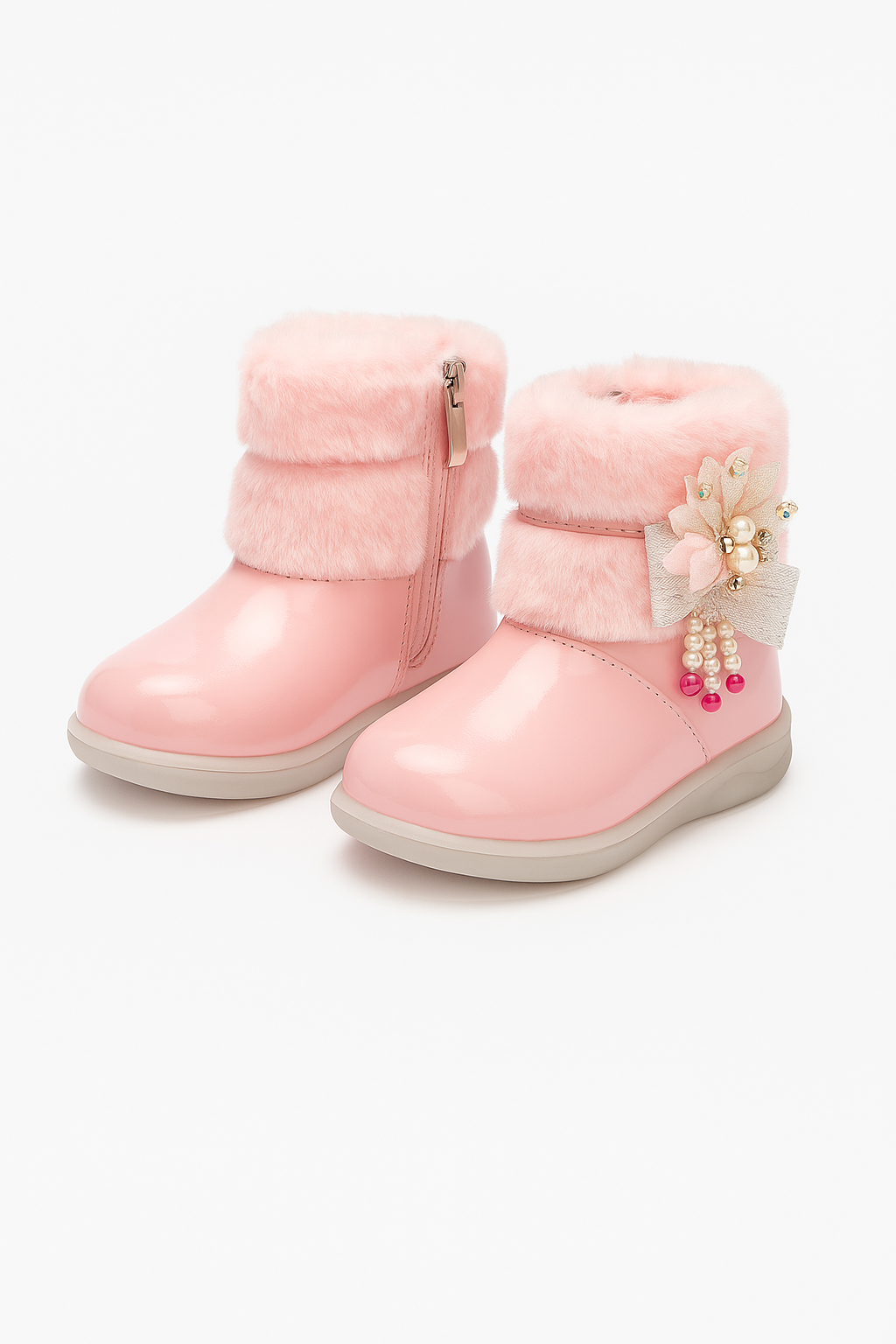 Pink Fur-Lined Girls Sneakers | Stylish Winter Boots