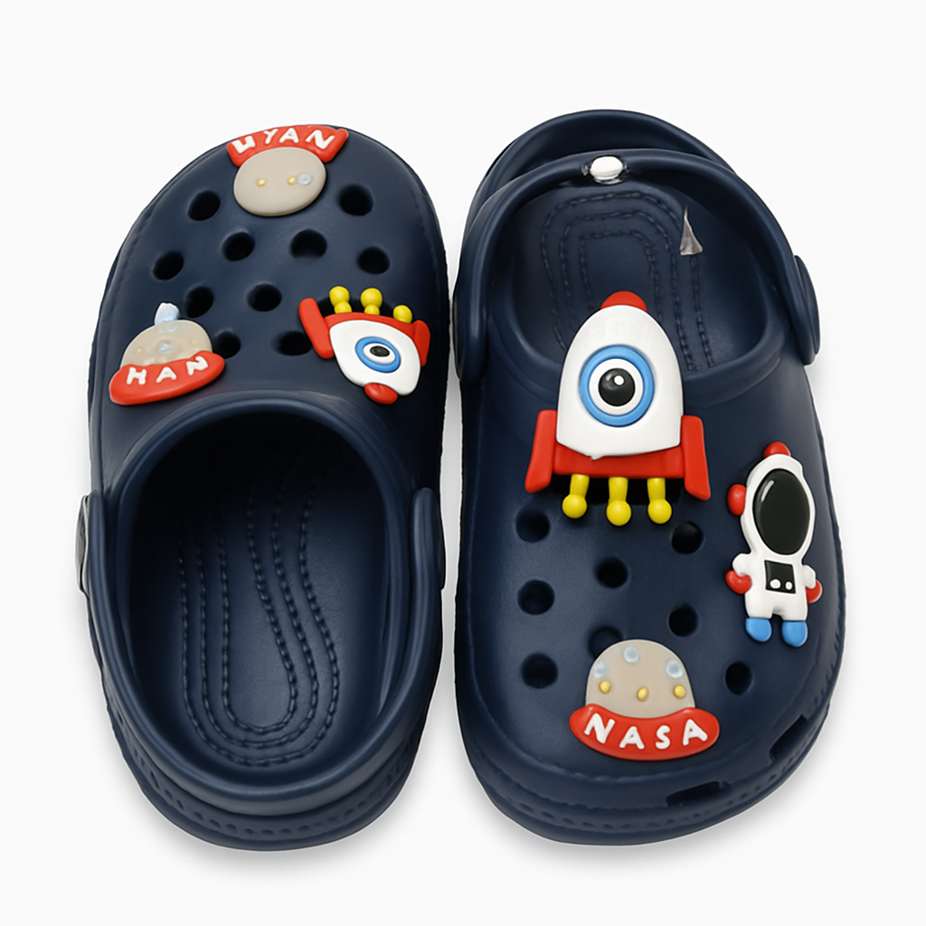 Blue Space-Themed Kids Crocs | Lightweight & Fun Design